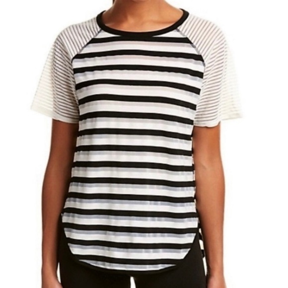 Derek Lam Tops - Derek Lam 10C x Athleta Mesh Striped Raglan Tee White Black Cream Size Large